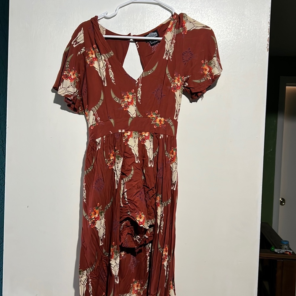 Cow skull copper high low romper